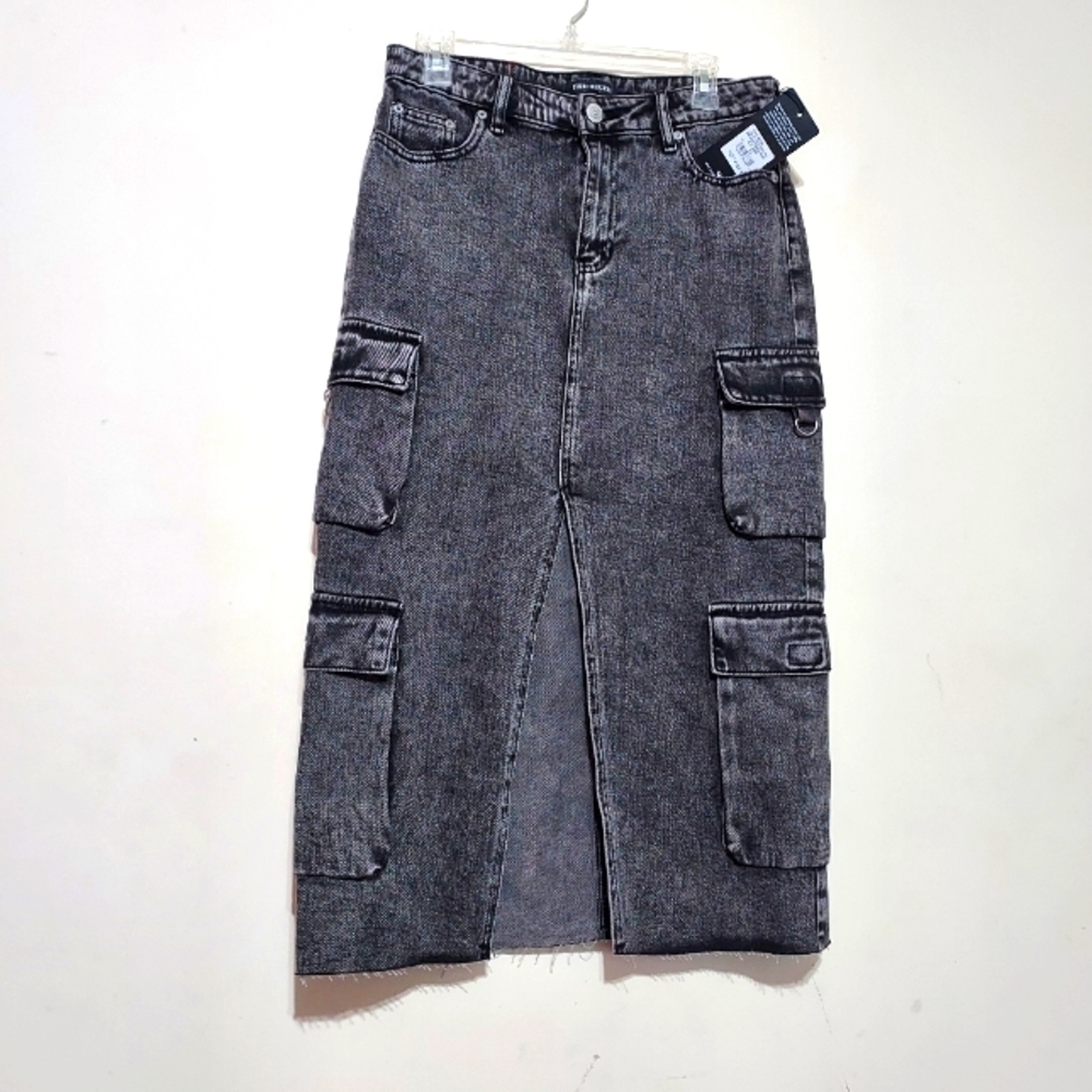 True Religion Vintage Cargo Midi Slit Skirt Charcoal Wash